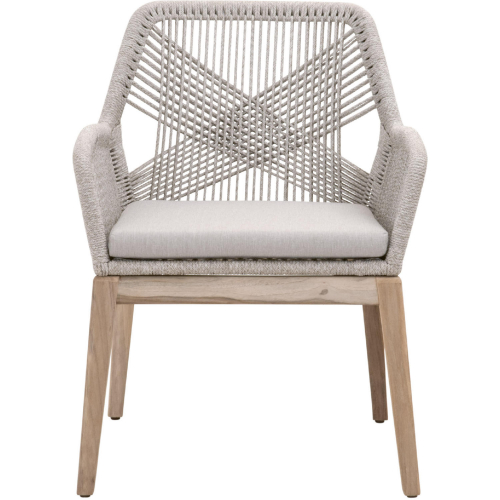 Loom Outdoor Arm Chair in Taupe & White Rope, Gray Fabric & Teak (Set of 2)